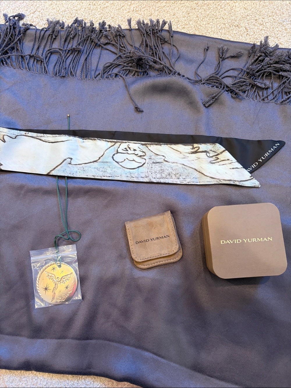David Yurman Men’s Scarf and Pendant Set in Navy and Light Blue